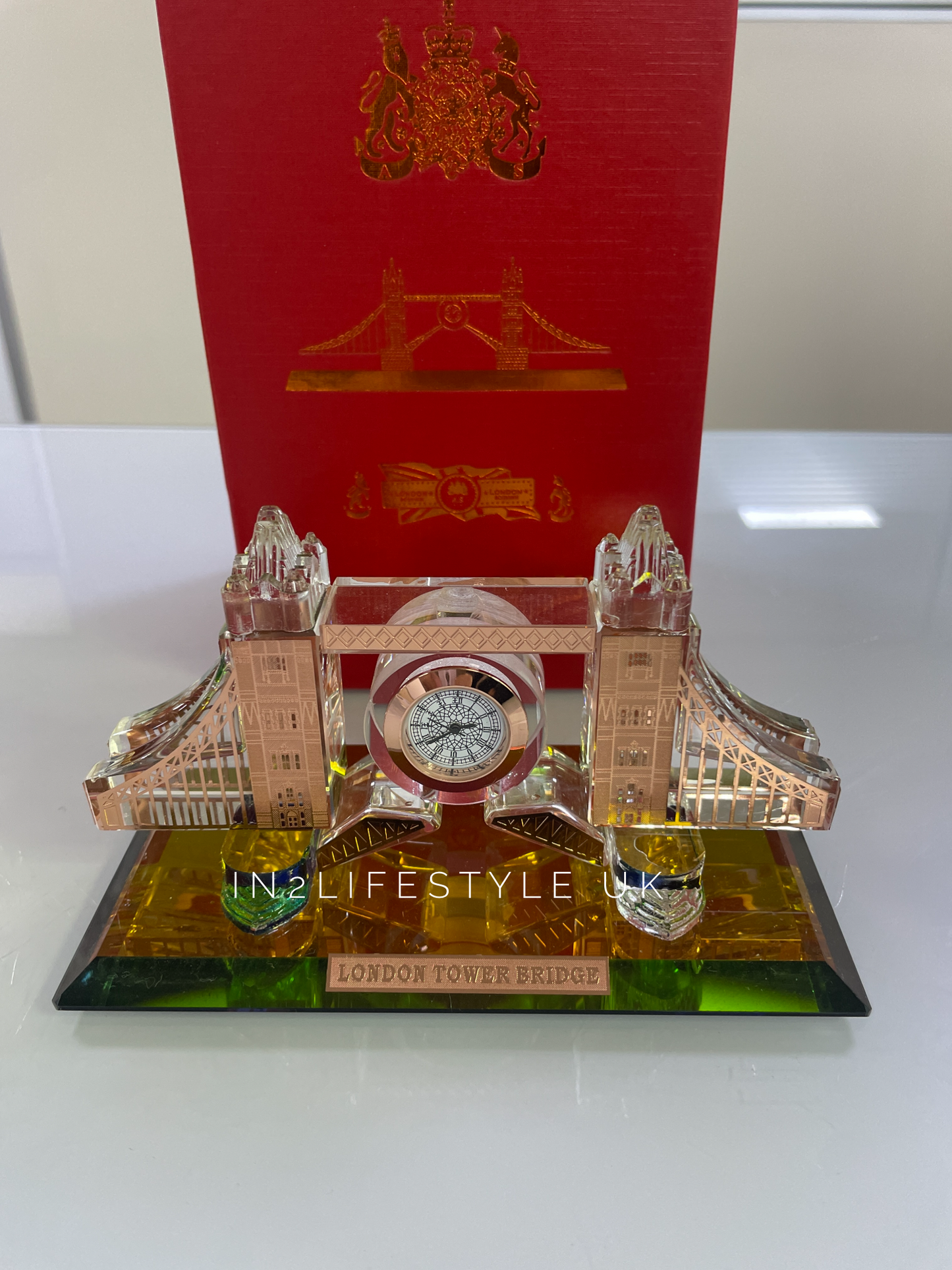 London Tower Bridge Light Up Crystal Clock Display