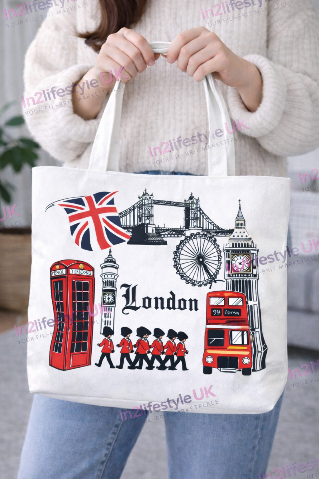 Iconic London Tote Bags with Zipper