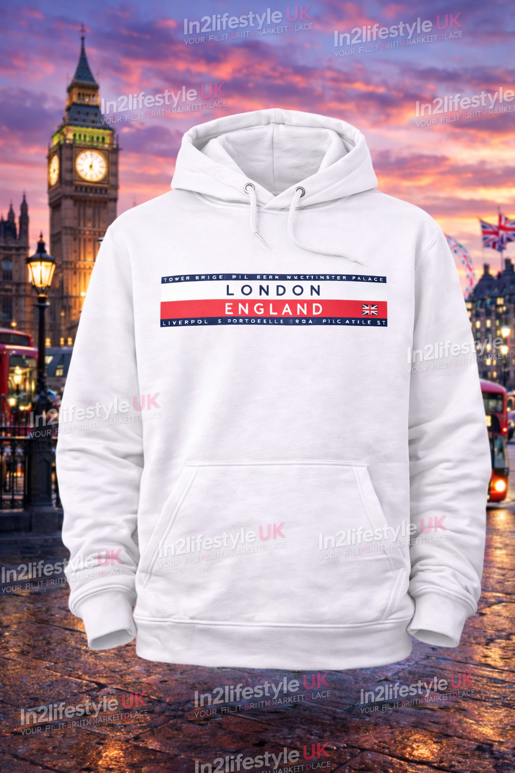LPH1 London Printed Adult Hoodies