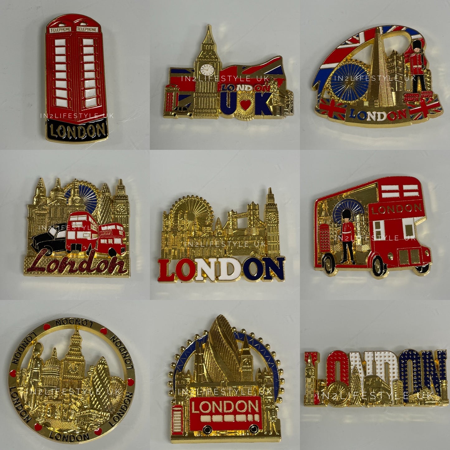 GOLD Metal London Fridge Magnets
