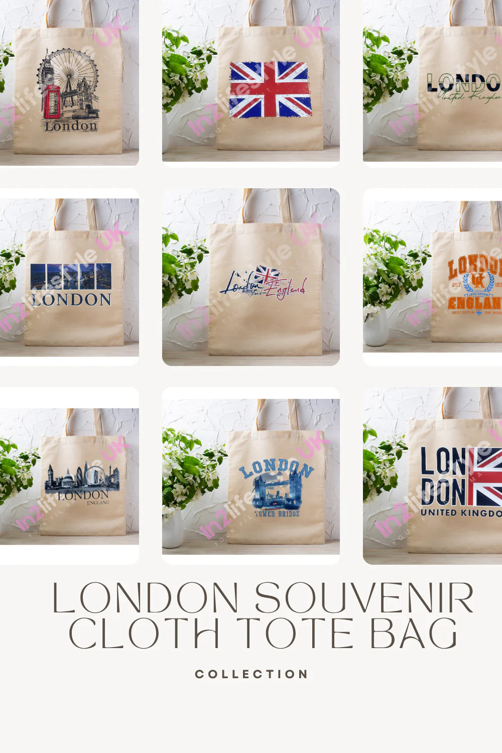 20 pieces for £60 Assorted London Souvenir Cloth Tote Bags