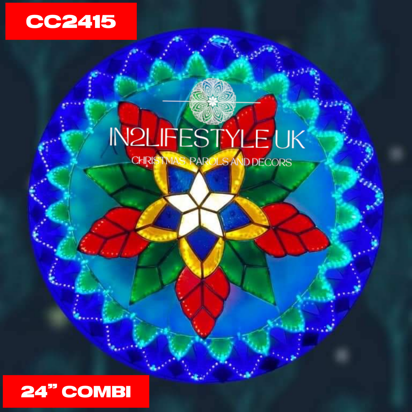 24" UKCA/ CE Marked Blue COMBI Capiz Christmas Parol