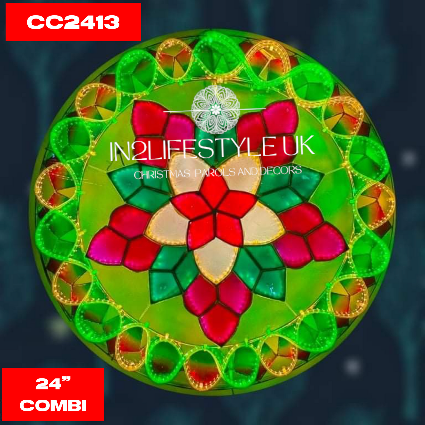 24" UKCA/ CE Marked Green COMBI Capiz Christmas Parol