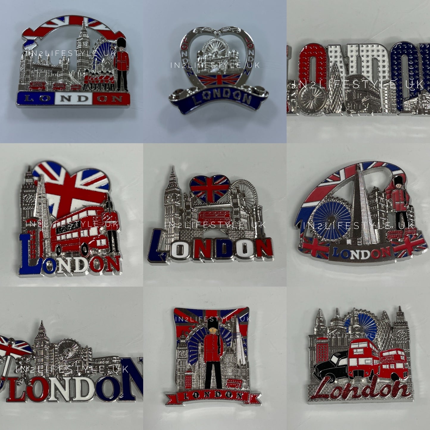 SILVER Metal London Fridge Magnets