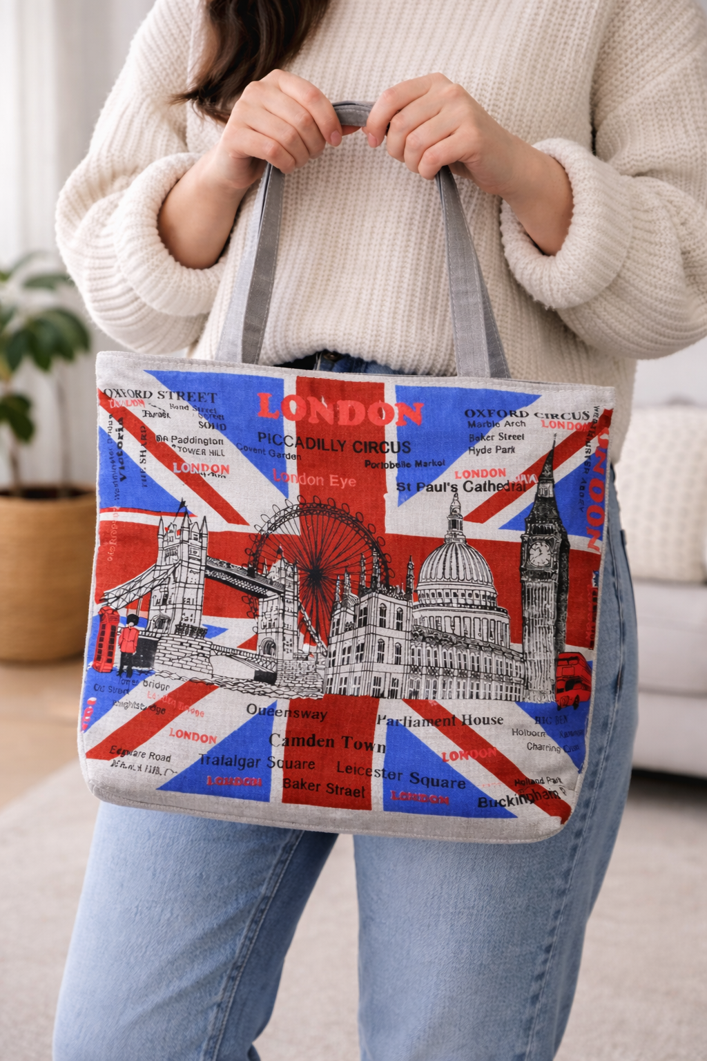 Iconic London Tote Bags with Zipper