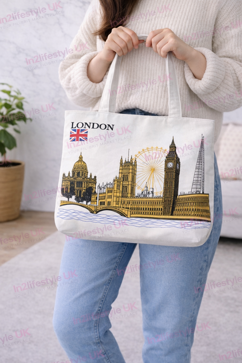 Iconic London Tote Bags with Zipper
