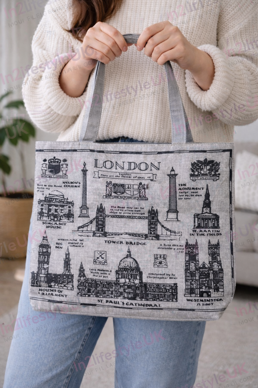 Iconic London Tote Bags with Zipper