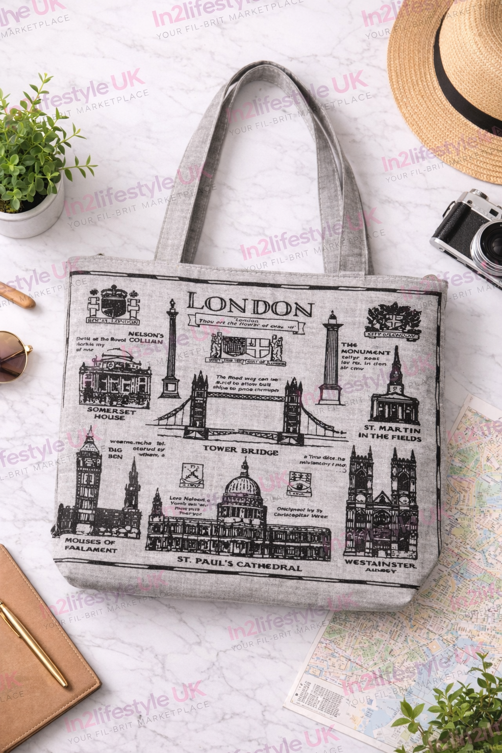 Iconic London Tote Bags with Zipper