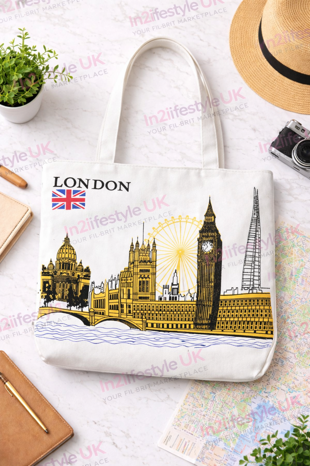 Iconic London Tote Bags with Zipper