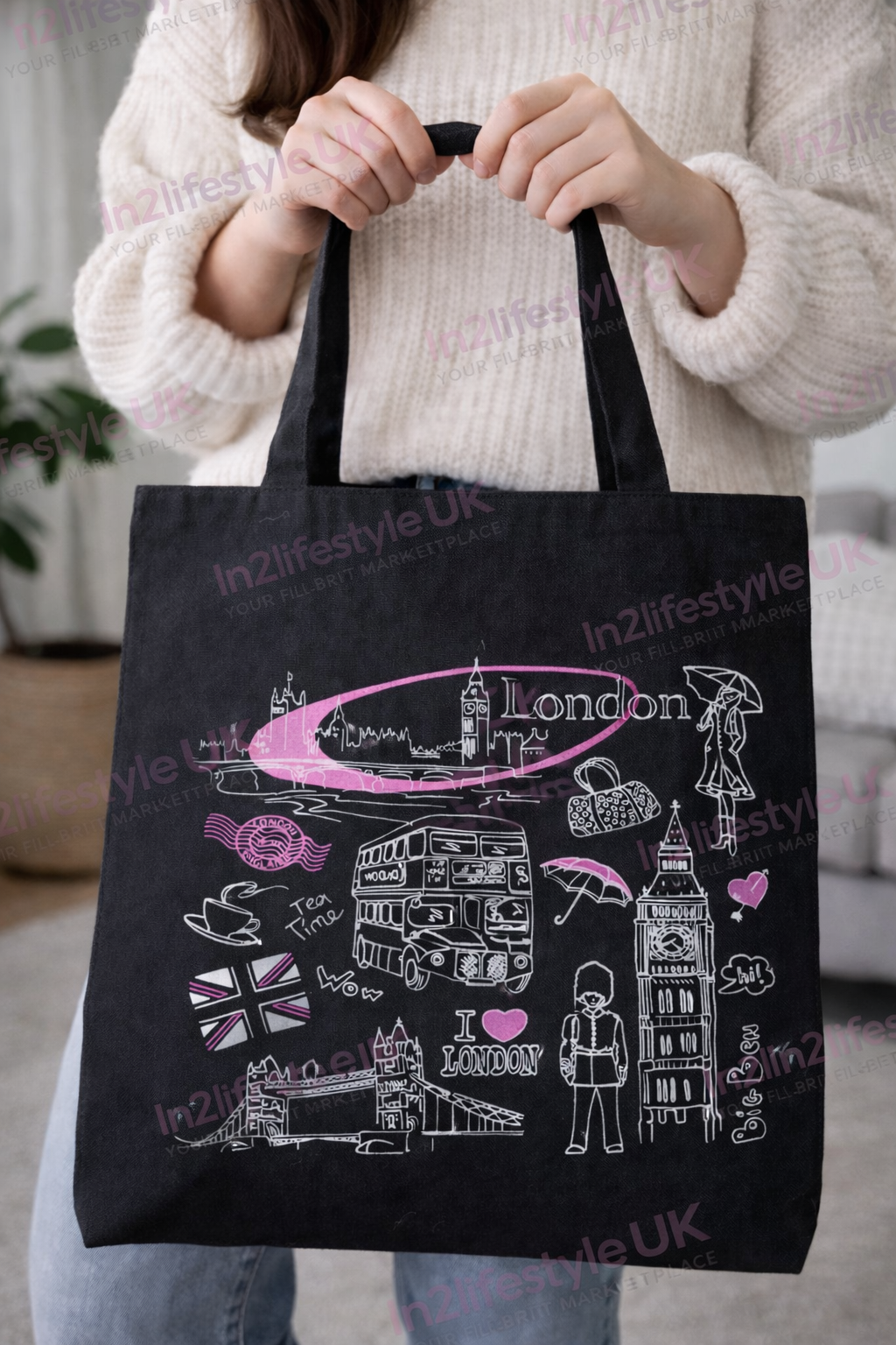Iconic London Tote Bags with Zipper