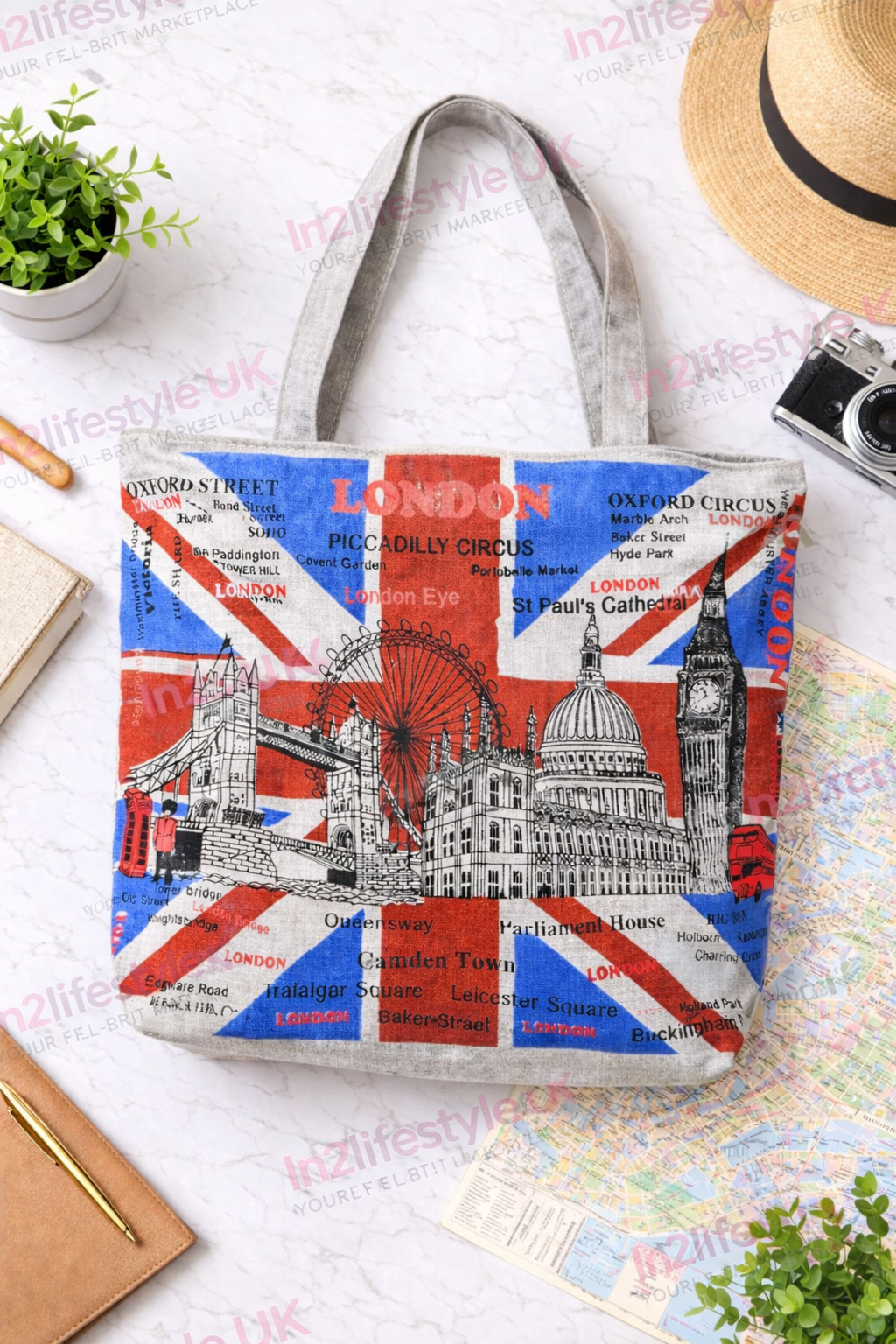 Iconic London Tote Bags with Zipper
