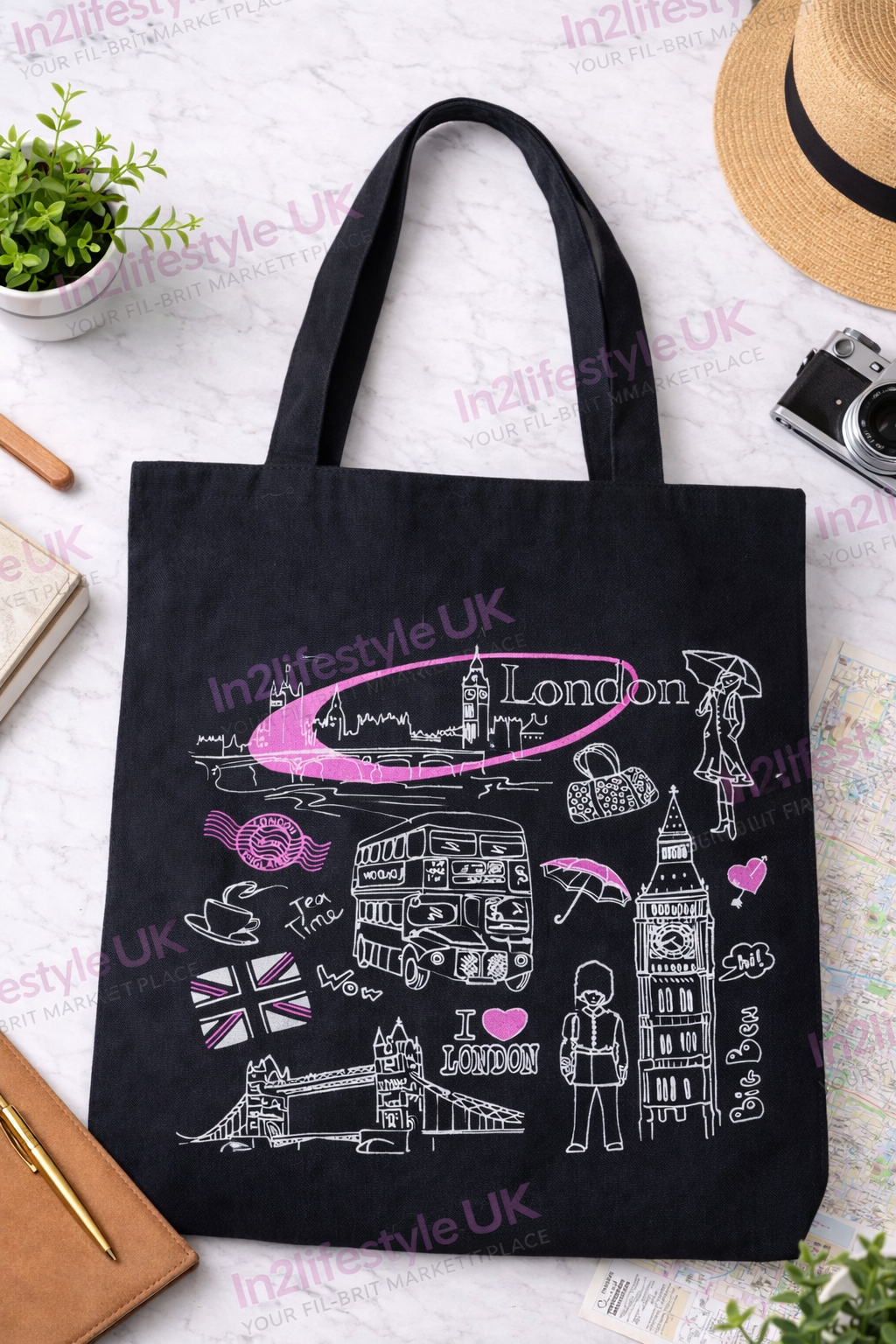 Iconic London Tote Bags with Zipper