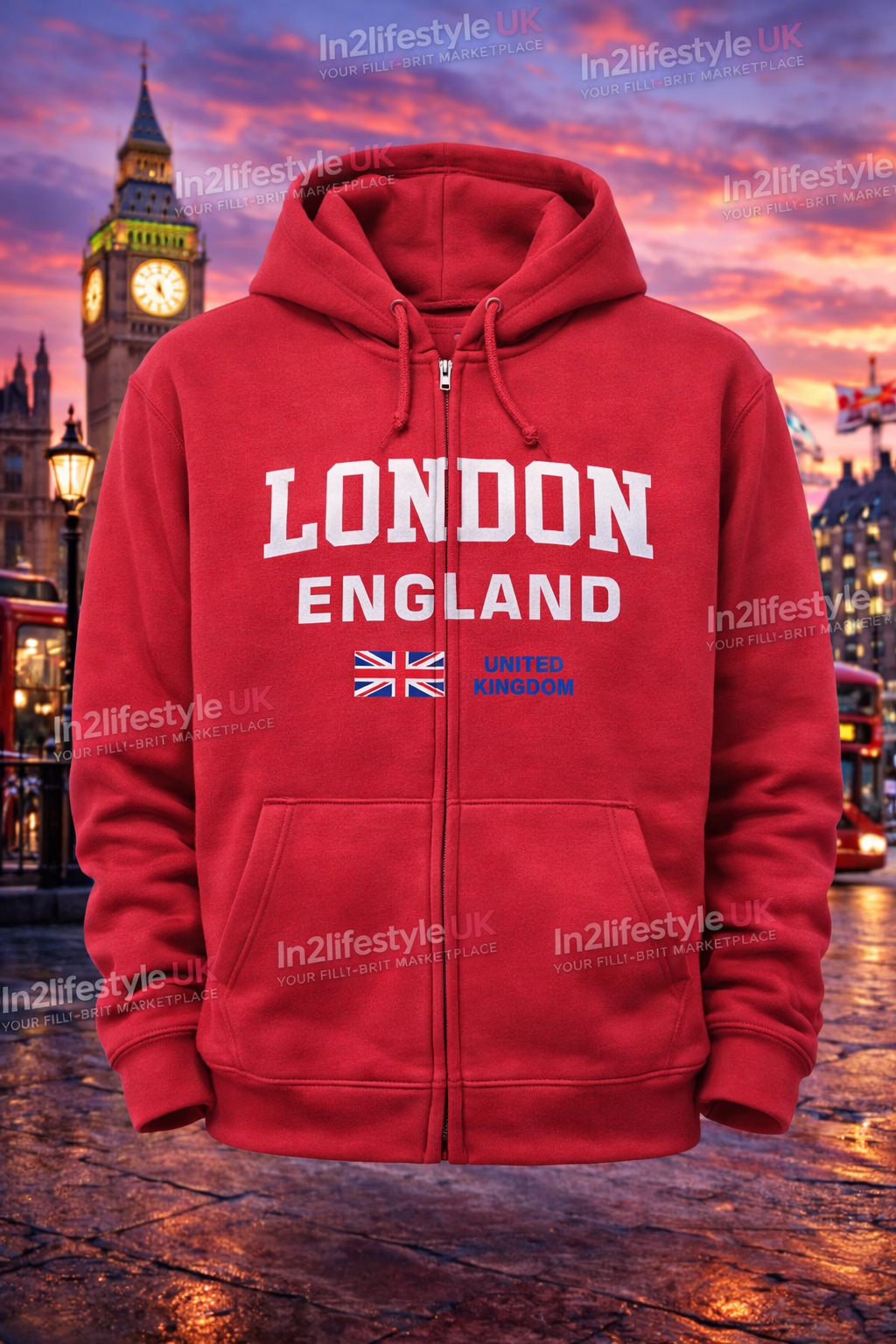 LPH6Z London Printed Adult Hoodies with zipper