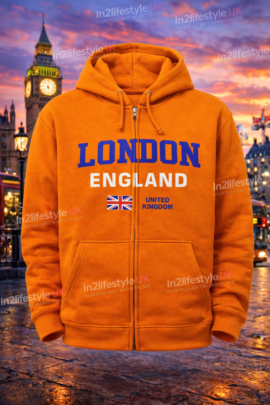 LPH6Z London Printed Adult Hoodies with zipper
