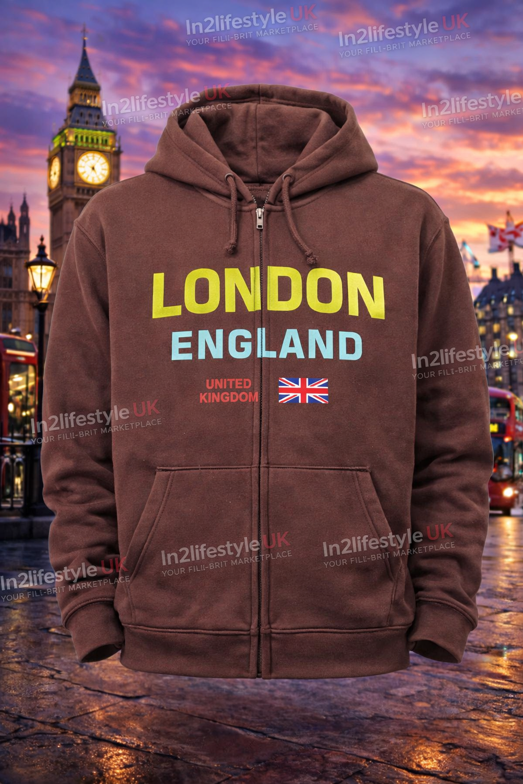 LPH6Z London Printed Adult Hoodies with zipper