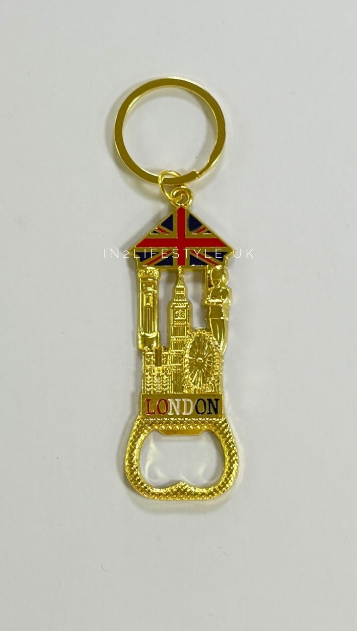 London Gold Bottle Opener Keyring KR133A