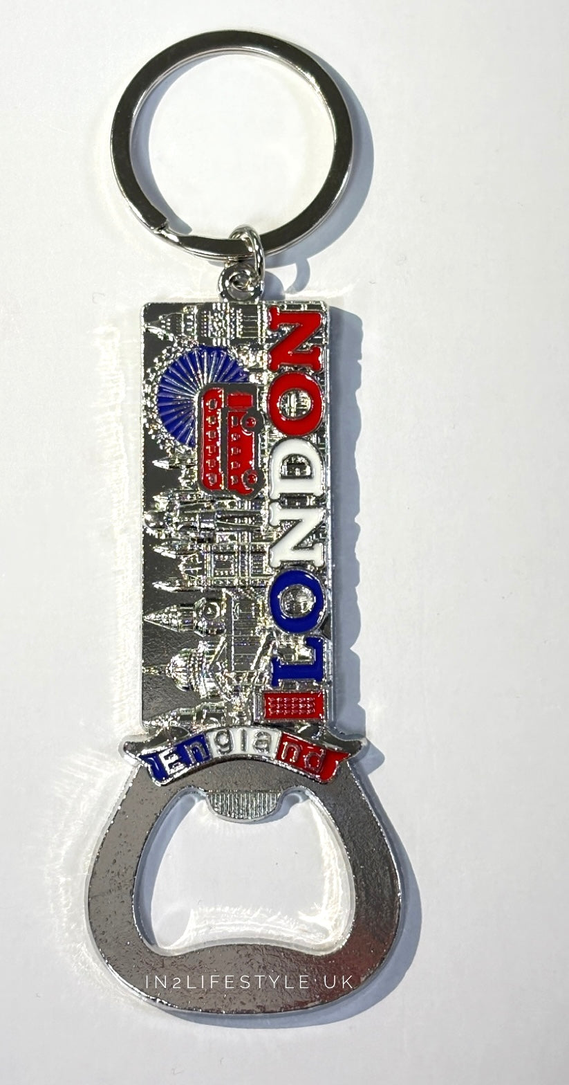 London Silver Bottle Opener Keyring KR202B