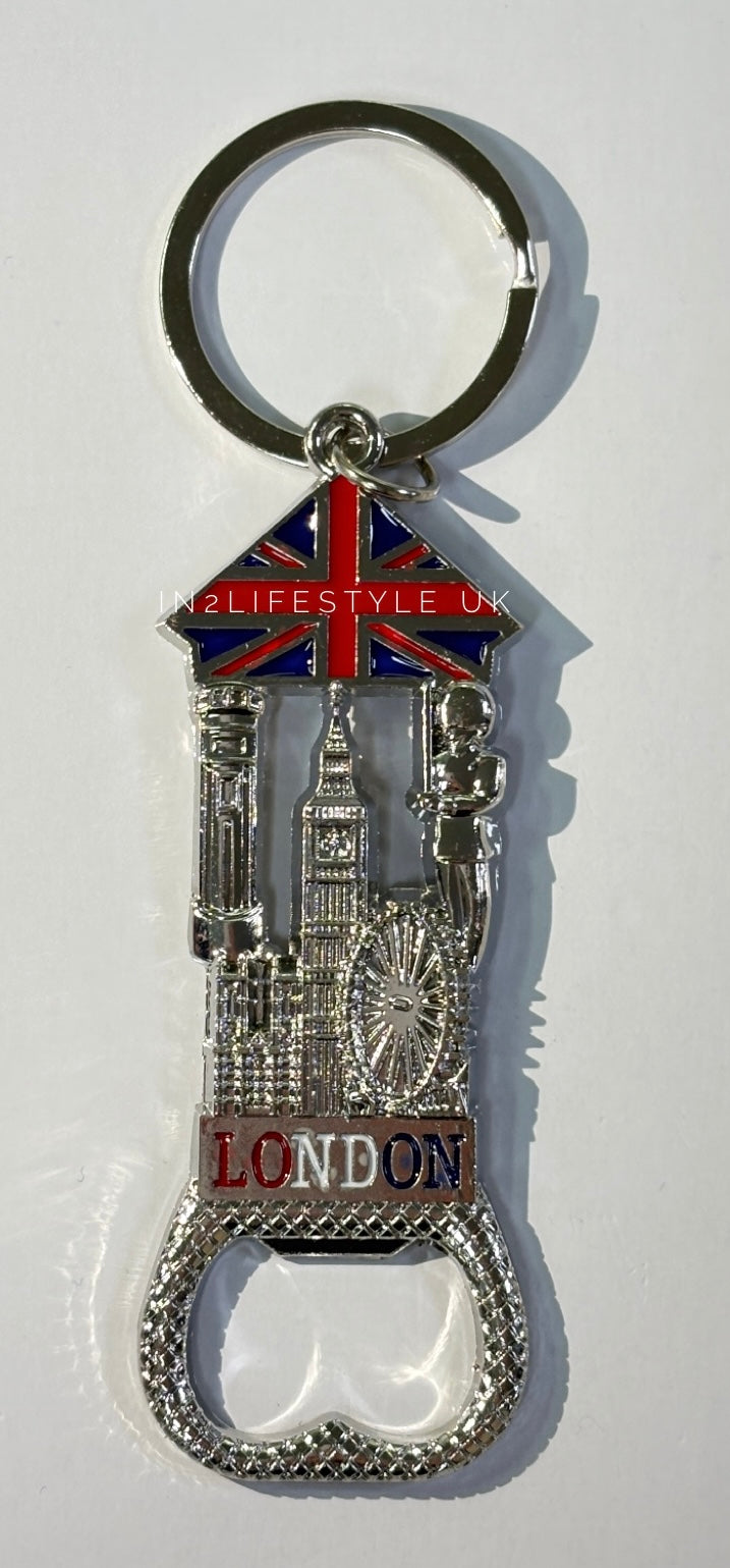 London Silver Bottle Opener Keyring KR133B