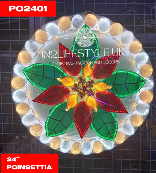 24" UKCA/ CE Marked Cold White POINSETTIA CAPIZ CHRISTMAS PAROL