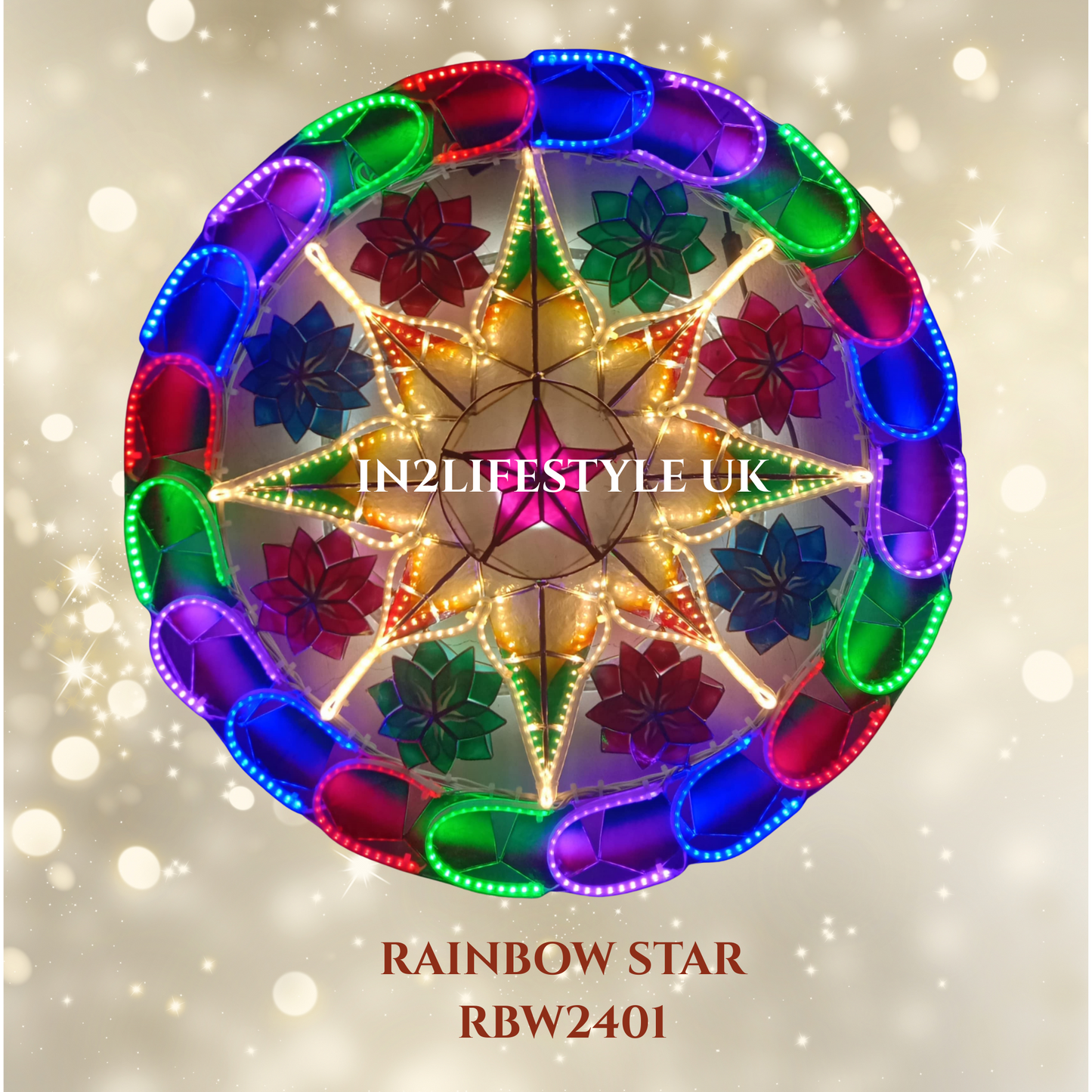 RBW2401 Rainbow Starlight Capiz Christmas Parol (UKCA / CE Certified)