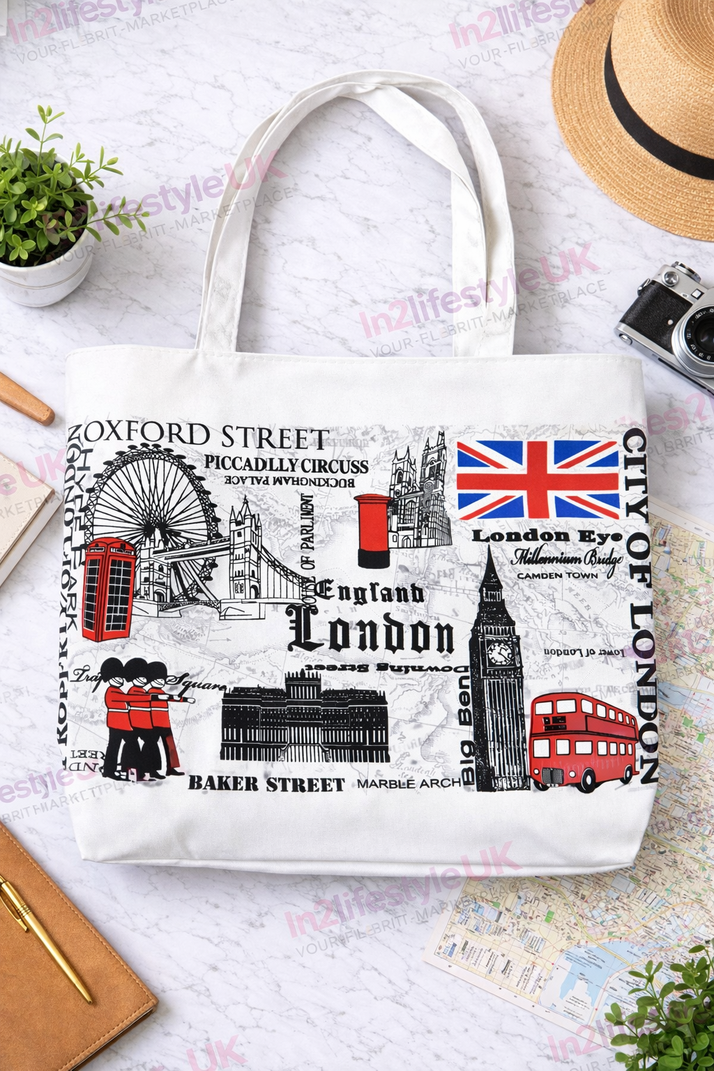 Iconic London Tote Bags with Zipper