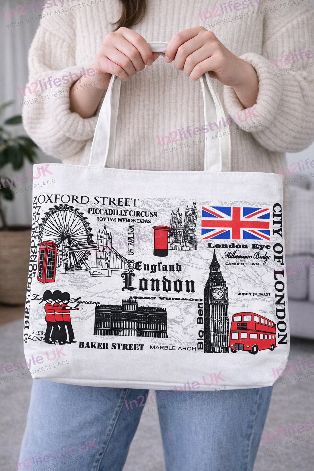 Iconic London Tote Bags with Zipper