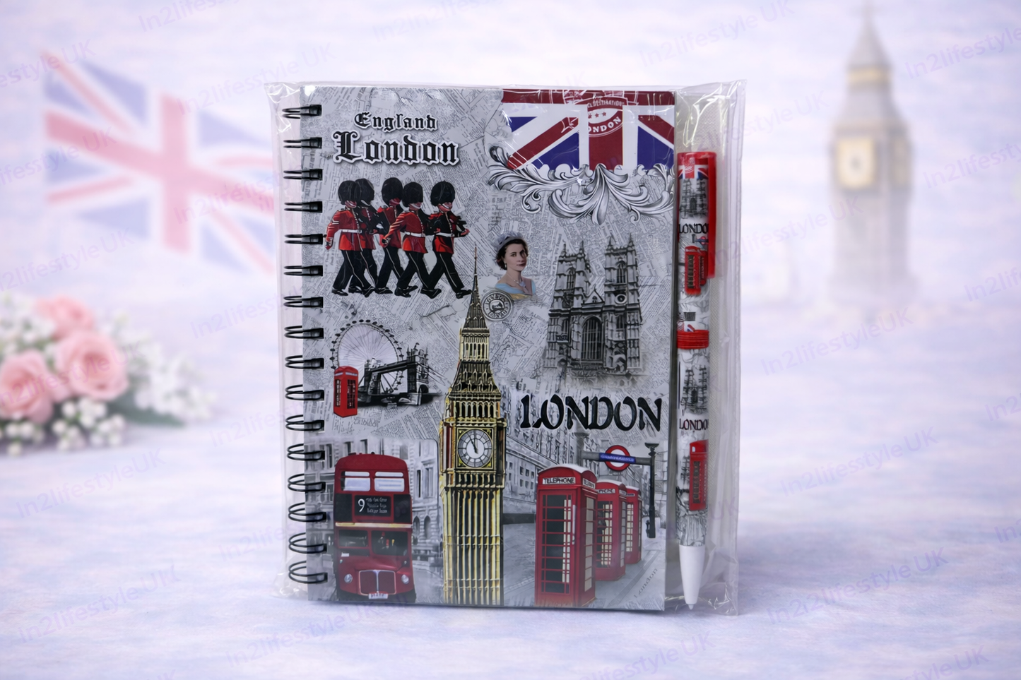 London Souvenir Spring Binded Notebook and Pen Set