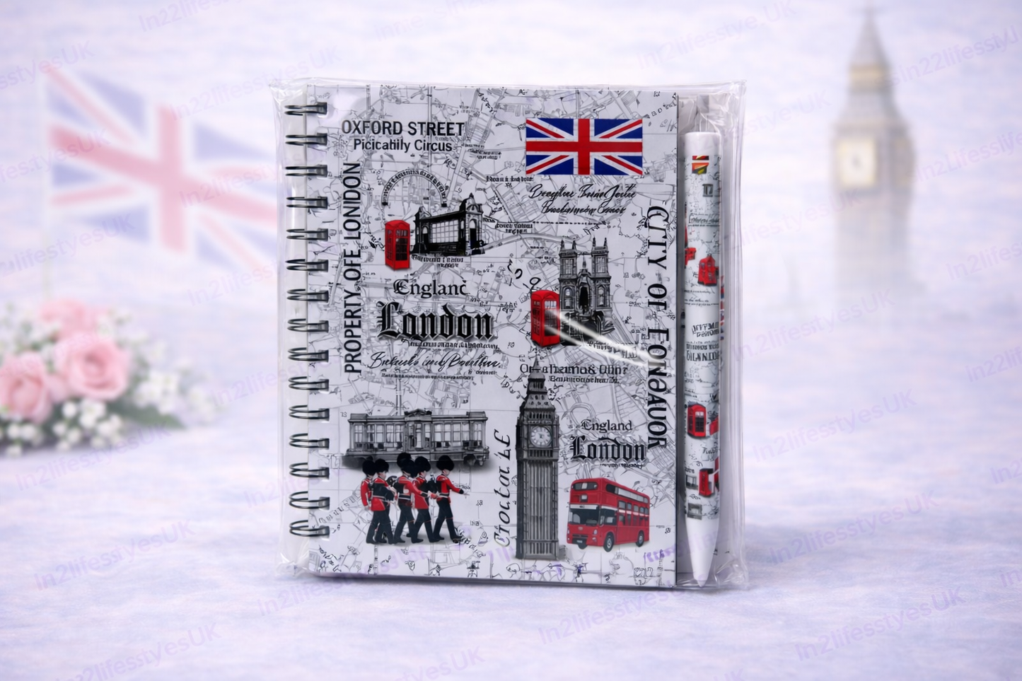 London Souvenir Spring Binded Notebook and Pen Set
