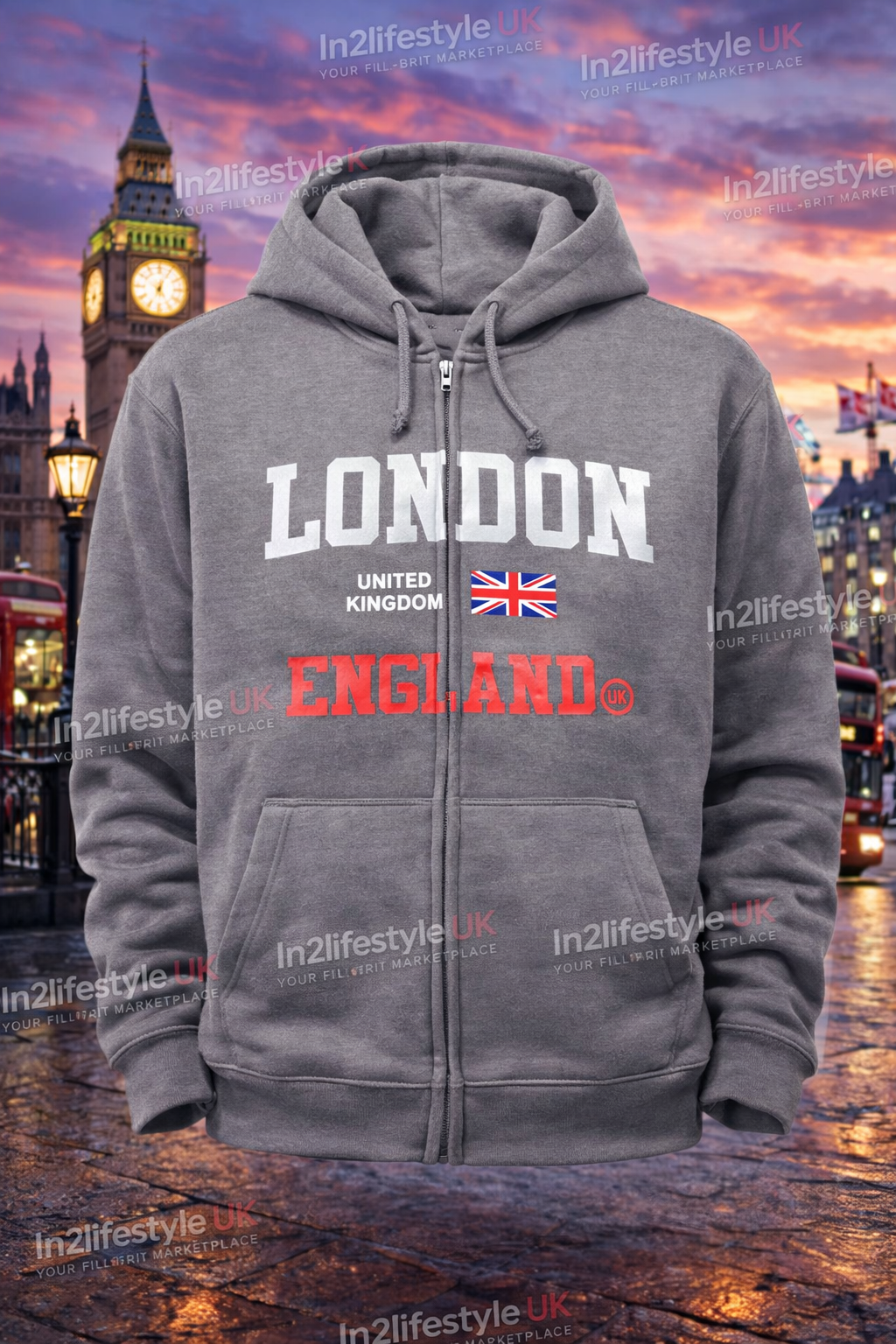 LPH6Z London Printed Adult Hoodies with zipper