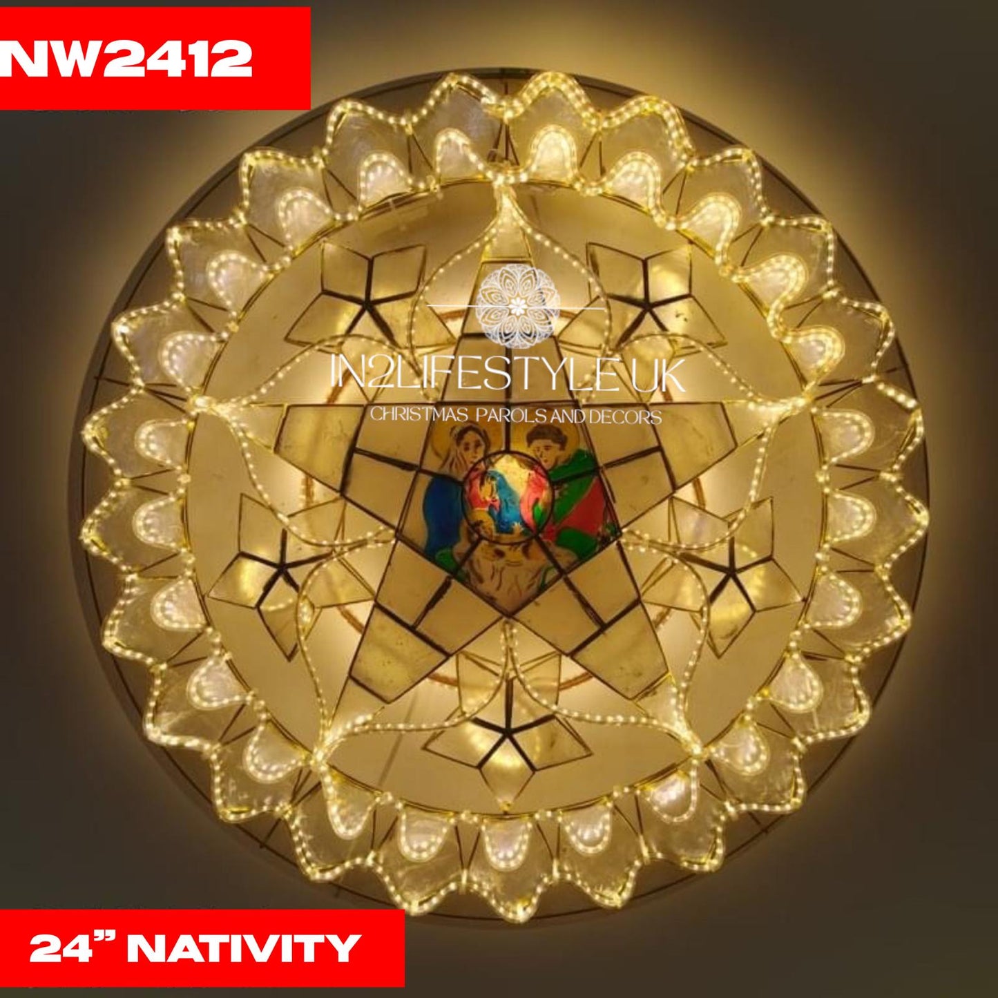 24” UKCA/ CE Marked Warm White Nativity Capiz Christmas Parol